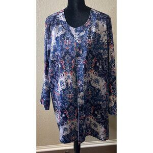 Attitudes By Renee 2X Cardigan Kimono Reversible Blue Floral Open Front NEW Boho